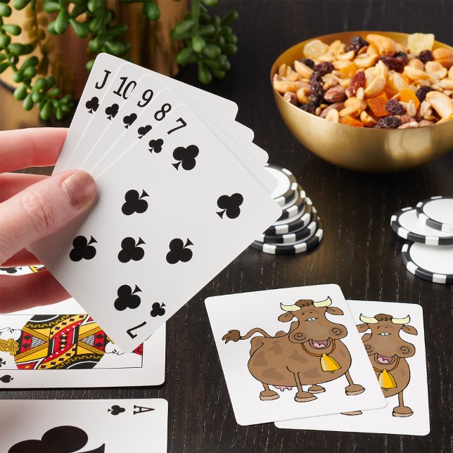 Funny Cartoon Brown Cow with Bell Farm Animal  Playing Cards (Creator Uploaded)