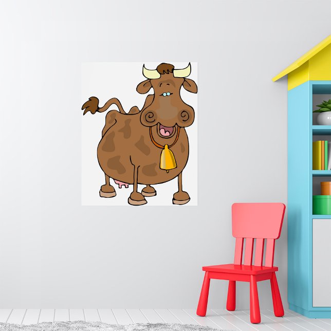 Funny Cartoon Brown Cow with Bell Farm Animal  Poster (Creator Uploaded)