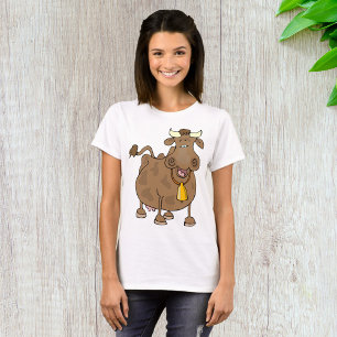 Funny Cartoon Brown Cow with Bell Farm Animal  T-Shirt