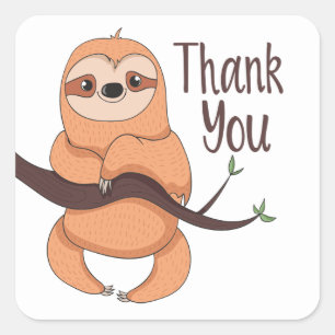 Funny Cartoon Brown Cute Sloth Thank You Square St Sticker