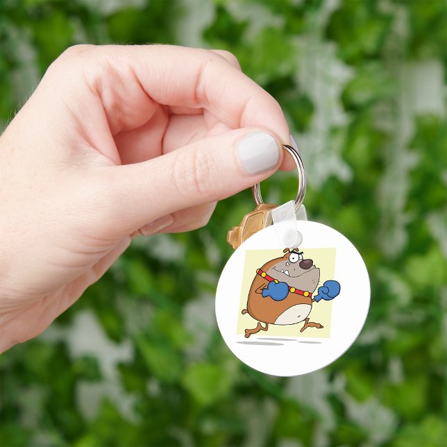 Funny Cartoon Bulldog Boxer Dog Key Ring (Creator Uploaded)