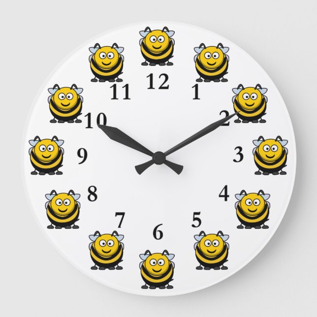 Funny Cartoon Bumblebee Numbers Large Clock (Front)