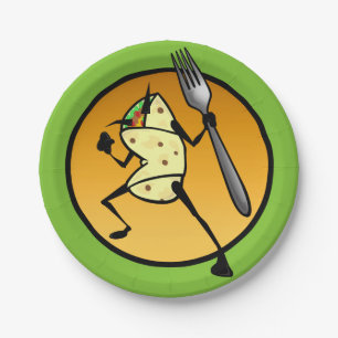 FUNNY CARTOON BURRITO GRAPHIC PAPER PLATE