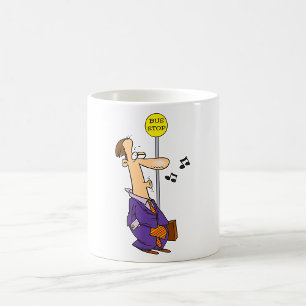 Funny Cartoon Businessman at Bus Stop  Coffee Mug