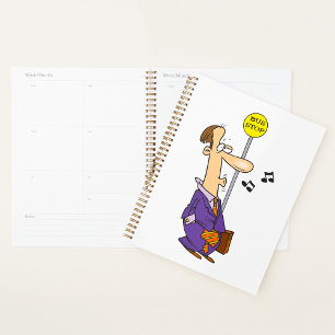 Funny Cartoon Businessman at Bus Stop  Planner