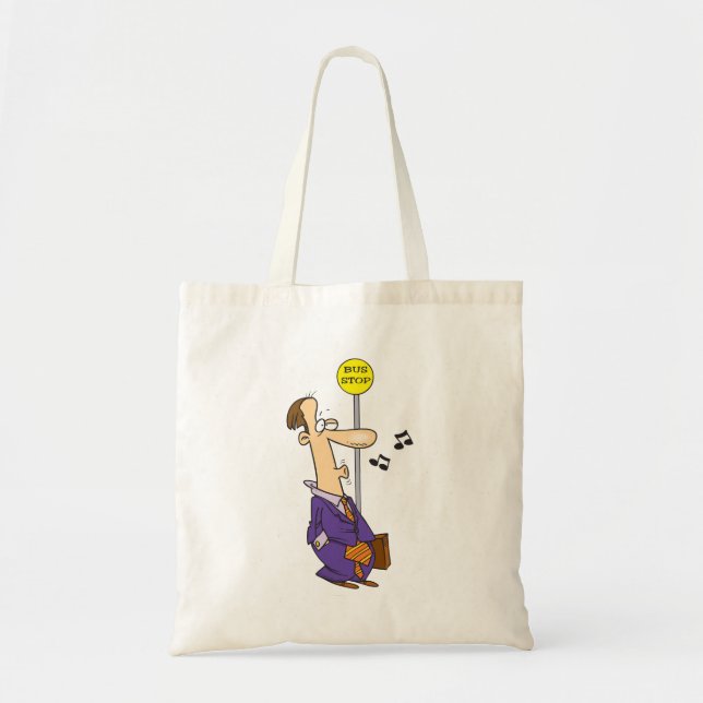Funny Cartoon Businessman at Bus Stop  Tote Bag (Front)
