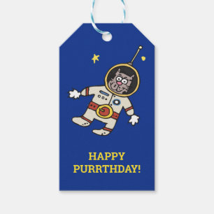 Funny Cartoon Cat Astronaut Gift Tags