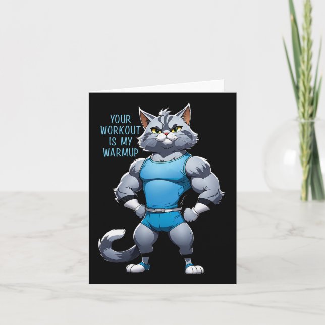 Funny Cartoon Cat - Bodybuilding Gym Style - Warmu Card (Front)