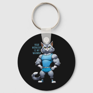 Funny Cartoon Cat - Bodybuilding Gym Style - Warmu Key Ring