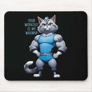 Funny Cartoon Cat - Bodybuilding Gym Style - Warmu Mouse Mat