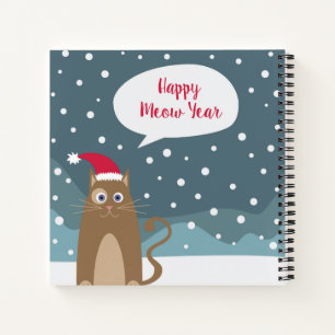Funny cartoon cat christmas santa claus hat notebook