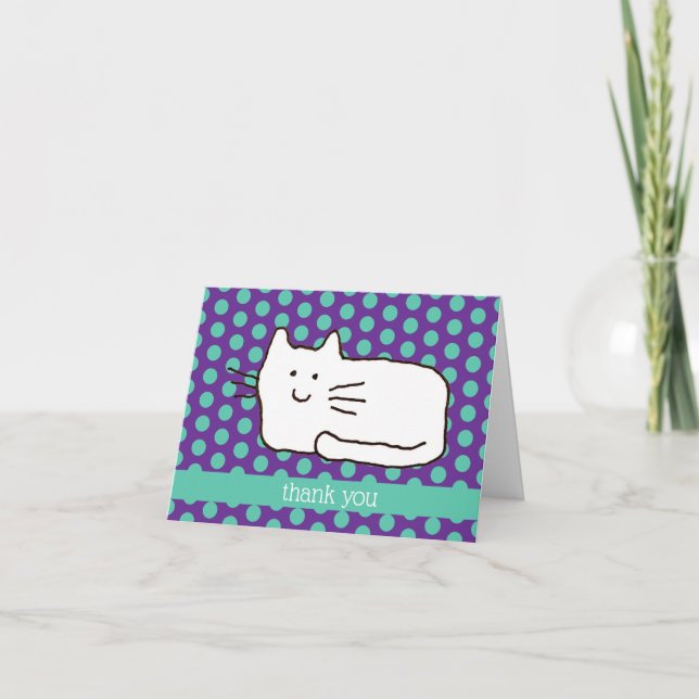 Funny Cartoon Cat Drawing Thank You Folded Note Card (Front)
