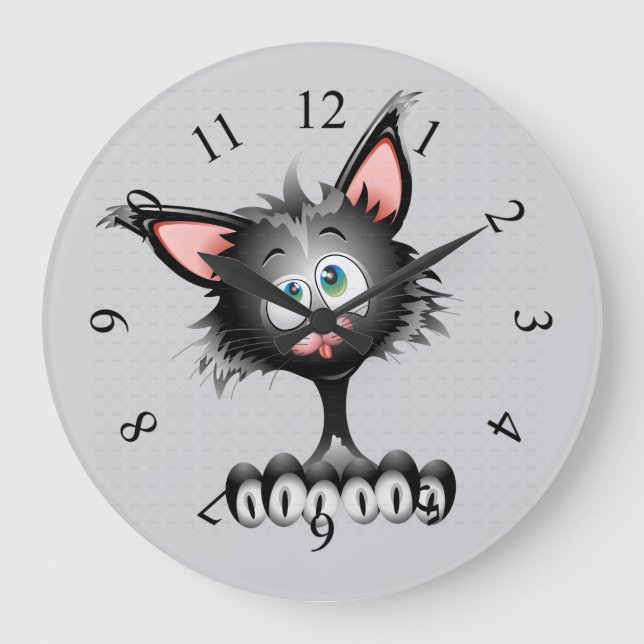 Funny Cartoon Cat Face Large Clock (Front)