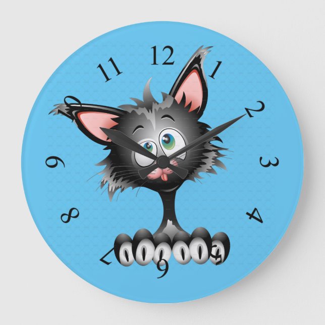 Funny Cartoon Cat Face Large Clock (Front)