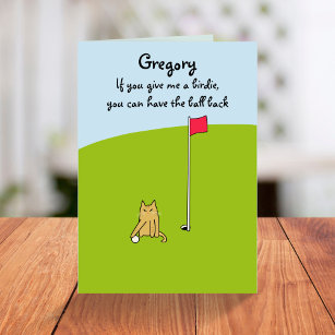Funny Cartoon Cat Golf Joke Birthday  Card
