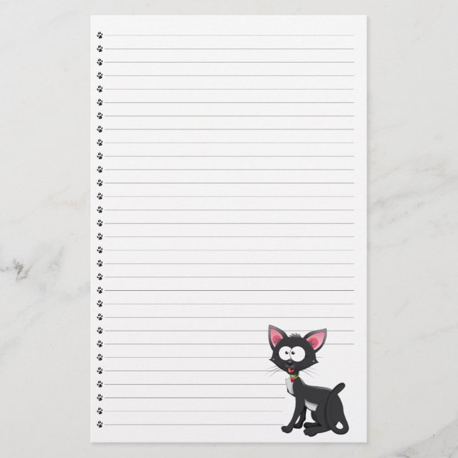 Funny Cartoon Cat  Lined Pet Stationery (Front)