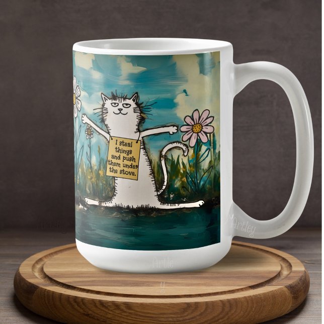 Funny Cartoon Cat Meme Shame Sign  Coffee Mug (Creator Uploaded)