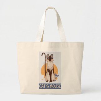 Funny Cartoon Cat & Mouse Large Tote Bag