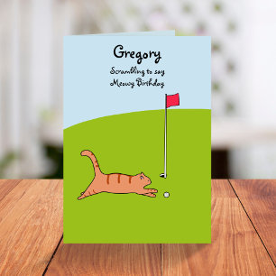 Funny Cartoon Cat Scramble Golf Joke Birthday Card