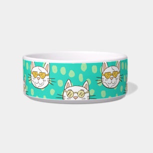 Funny Cartoon Cat Wearing Sun Glasses Bowl