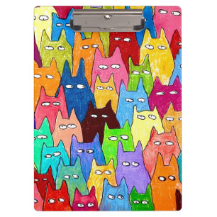 Funny Cartoon Cats Color Pencil Drawing Clipboard
