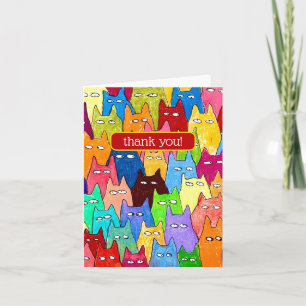 Funny Cartoon Cats Drawing Thank You Card