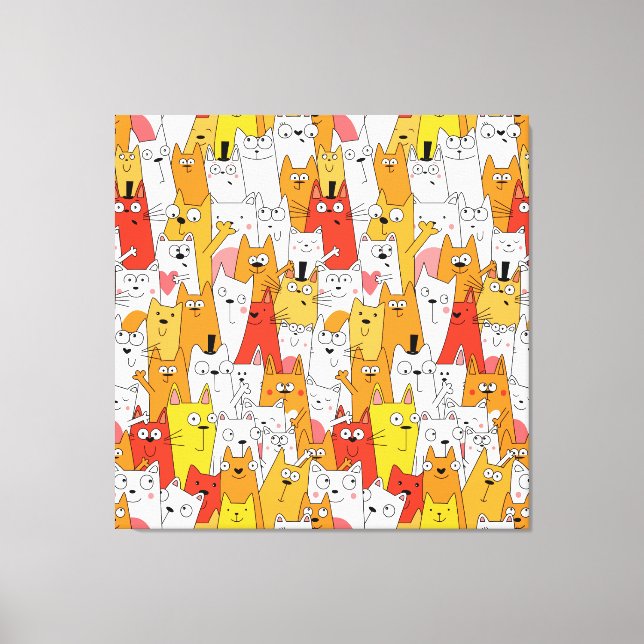 Funny Cartoon Cats Group Doodle Canvas Print (Front)