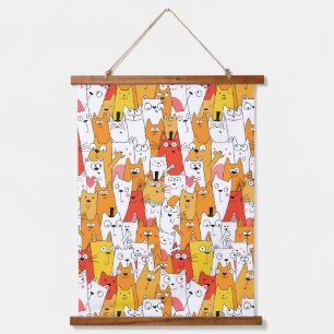 Funny Cartoon Cats Group Doodle Hanging Tapestry