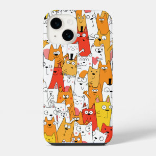 Funny Cartoon Cats Group Doodle iPhone 14 Case