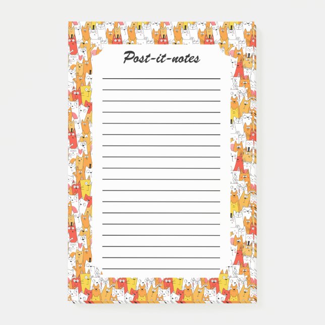 Funny Cartoon Cats Group Doodle Post-it Notes (Front)