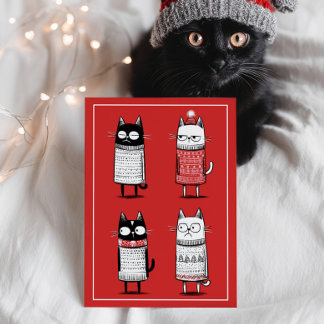 Funny Cartoon Cats Lover Red Meowy Christmas  Postcard