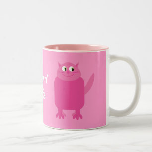 Funny cartoon cats Lovin' Life mug in pink & white