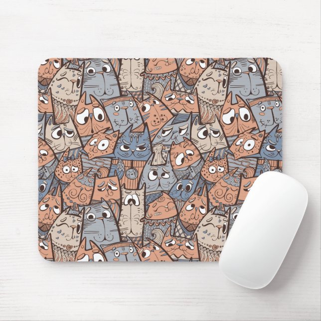 Funny Cartoon Cats Mouse Mat (With Mouse)