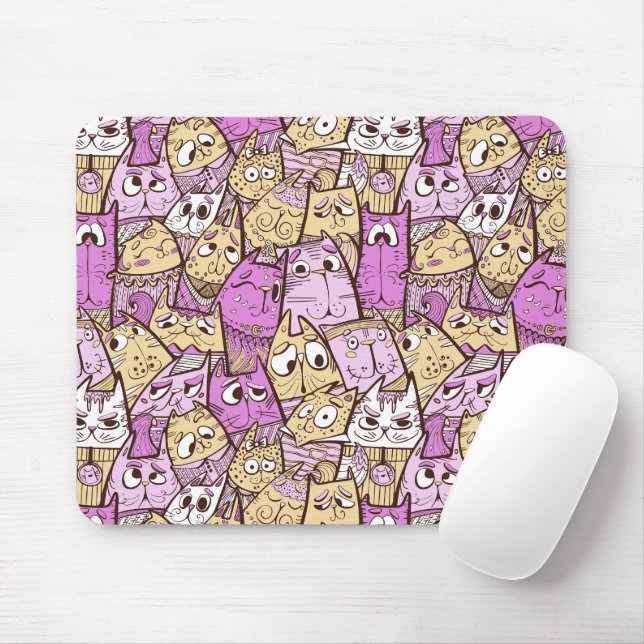 Funny Cartoon Cats Mouse Mat (With Mouse)