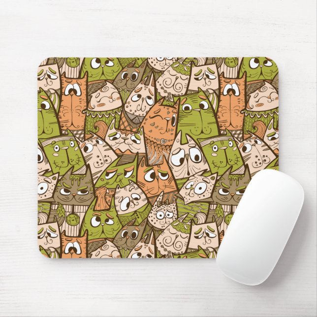 Funny Cartoon Cats Mouse Mat (With Mouse)