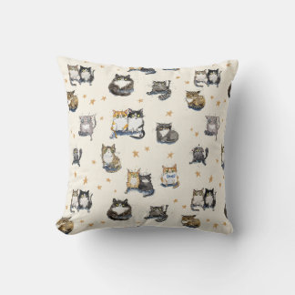 Funny cartoon Cats & stars on cream, cat patterned Cushion