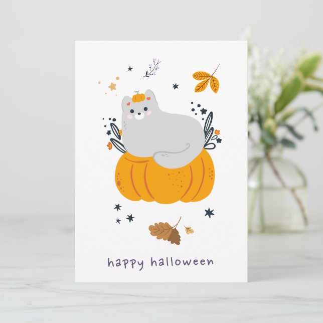 Funny cartoon cats with brooms, pumpkins and ghost (Standing Front)