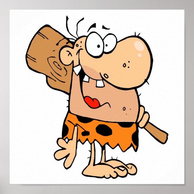 funny cartoon caveman with club poster (Front)