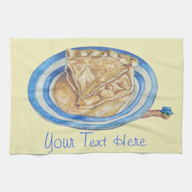 funny cartoon character blue hat and apple pie  tea towel (Horizontal)