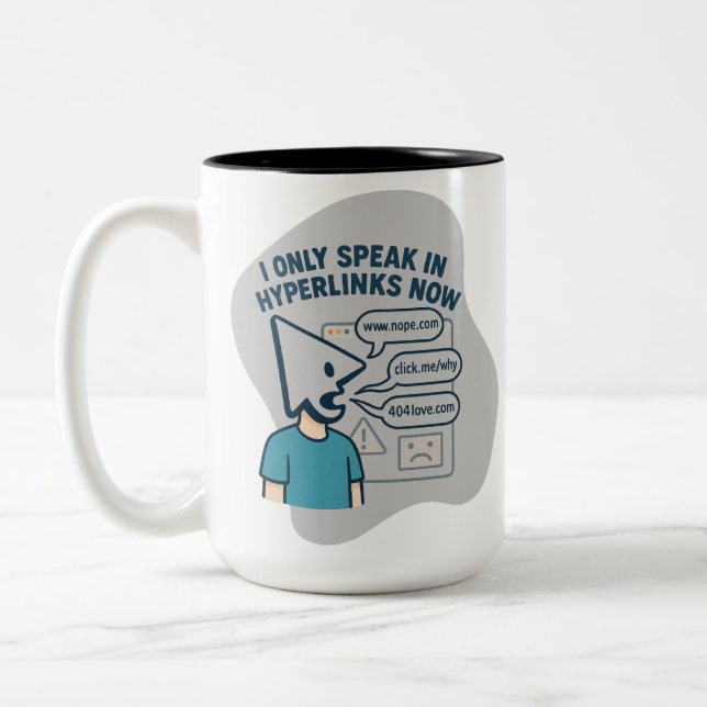 Funny cartoon character with mouse cursor head  Two-Tone coffee mug (Left)