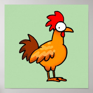 Funny Cartoon Chicken Illustration Poster