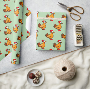 Funny Cartoon Chicken Illustration Wrapping Paper