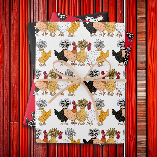 Funny Cartoon Chickens Birthday Wrapping Paper Sheet (Creator Uploaded)