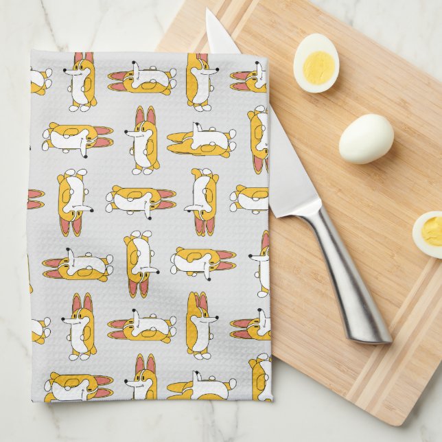 Funny Cartoon Corgi Pattern Tea Towel (Quarter Fold)