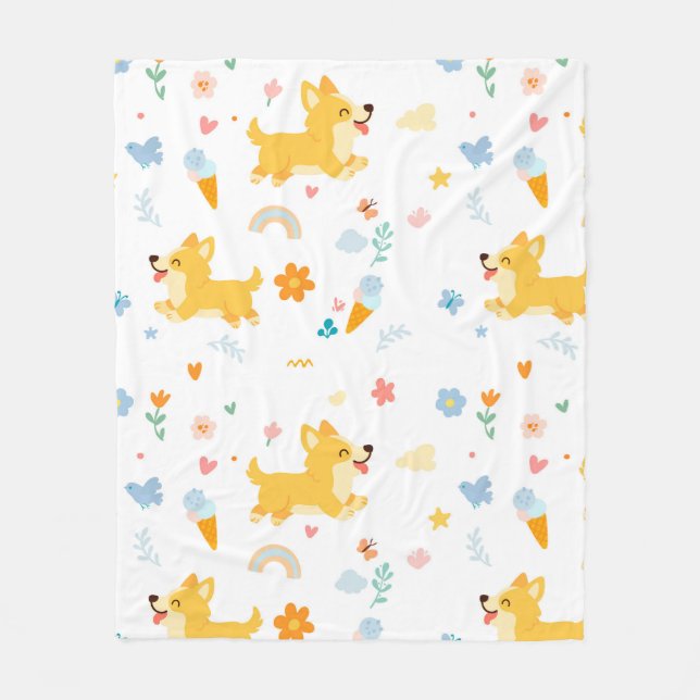 funny cartoon corgis dogs fleece blanket (Front)