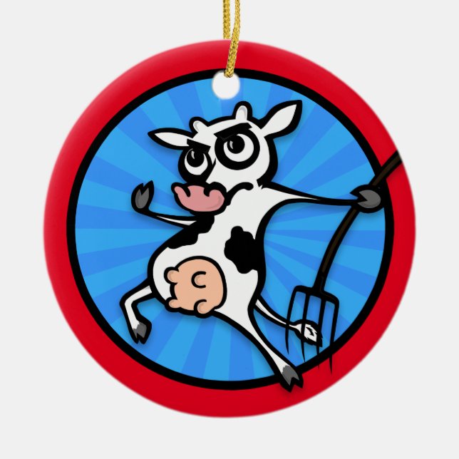 FUNNY CARTOON COW CHRISTMAS CERAMIC ORNAMENT (Front)