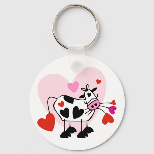 Funny cartoon cow mad love key ring (Front)