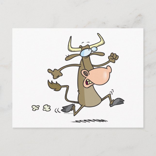 funny cartoon cow on the run moove postcard (Front)