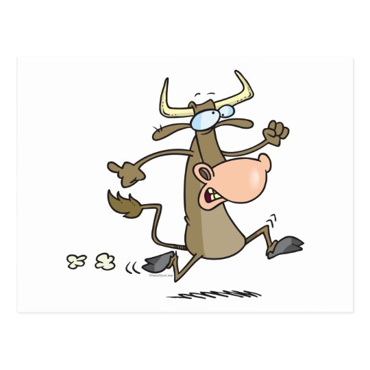 funny cartoon cow on the run moove postcard