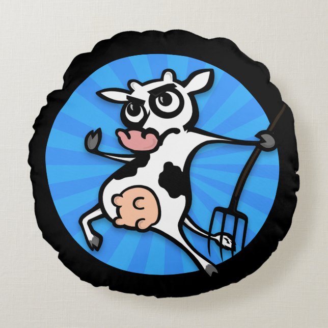 FUNNY CARTOON COW ROUND THROW PILLOW (Front)